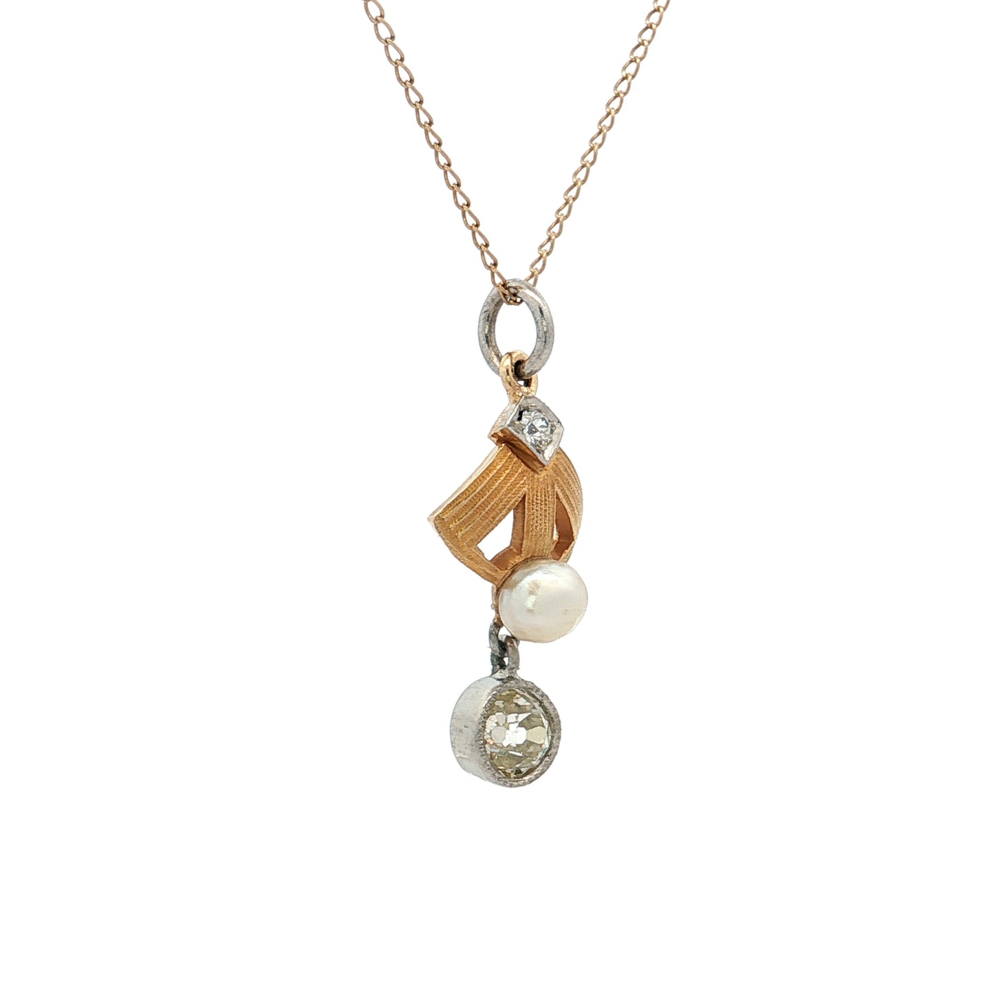 .40 Antique Edwardian Diamond & Pearl Pendant 14k