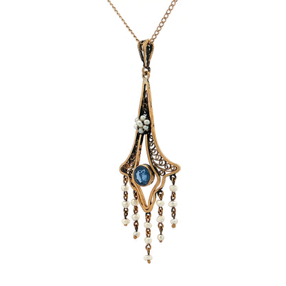 .31 Antique Victorian Sapphire Pendant Necklace 14k