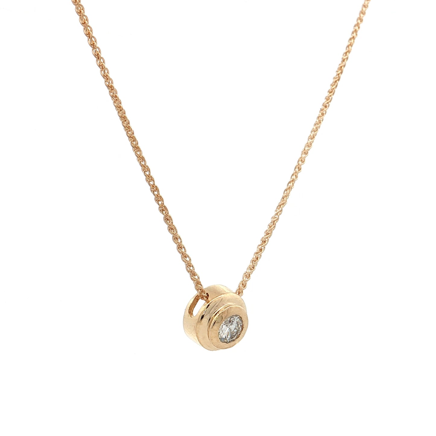 .25 Bezel Diamond Pendant Necklace 14k Yellow Gold