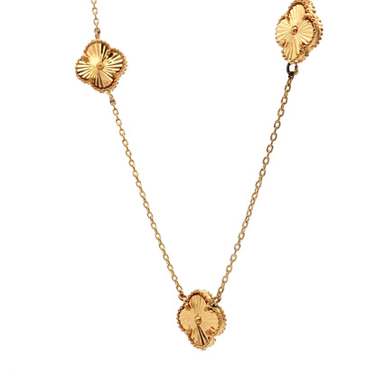 21" Four Leaf Clover Station Necklace 22k Yellow Gold