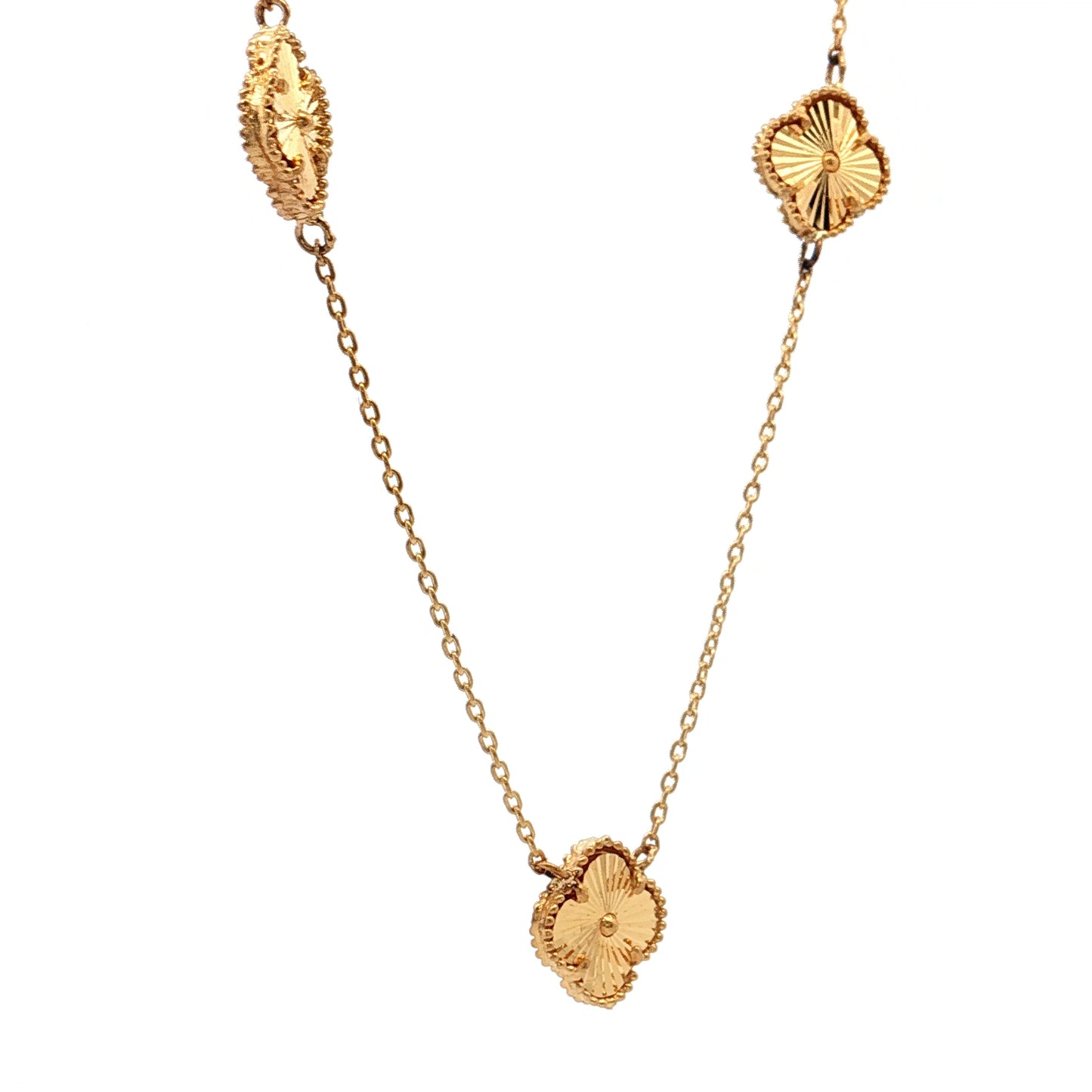 21" Four Leaf Clover Station Necklace 22k Yellow Gold