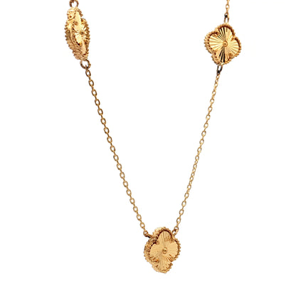 21" Four Leaf Clover Station Necklace 22k Yellow Gold