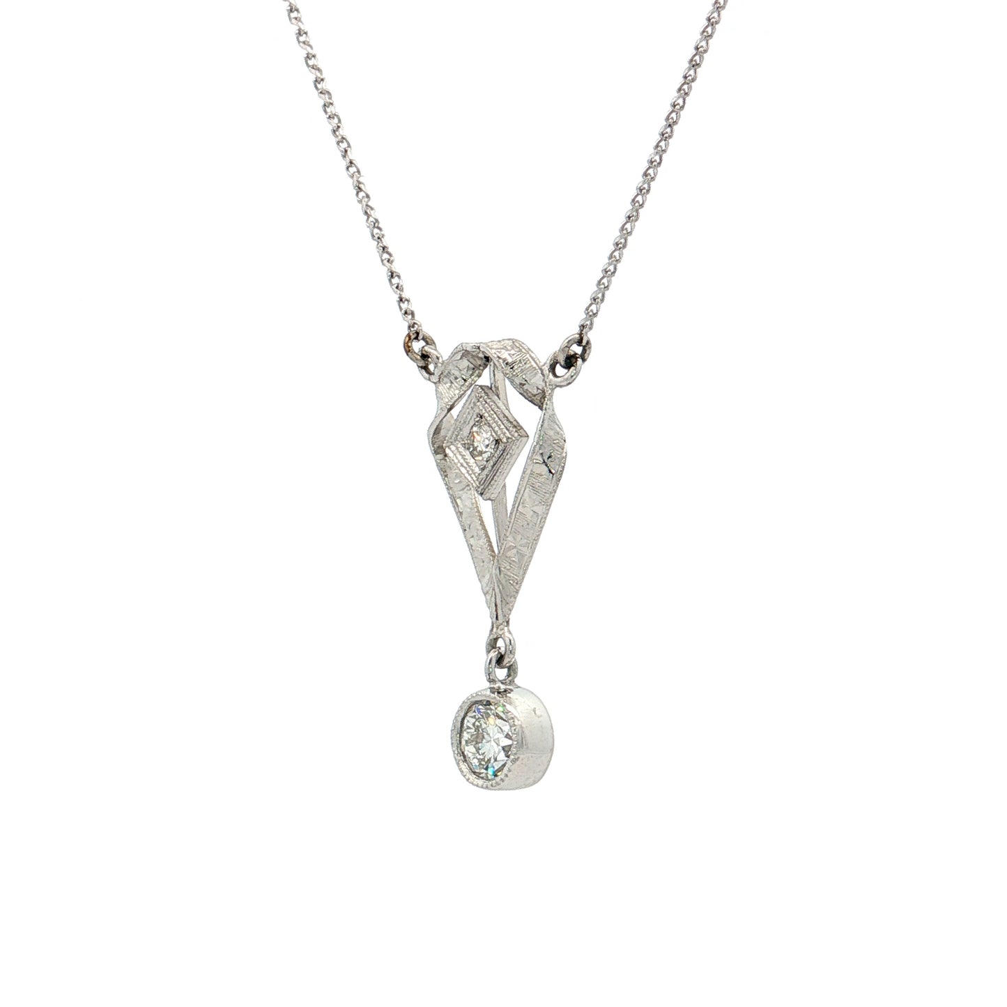 .39 Vintage Art Deco Geometric Pendant Necklace 14k