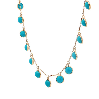 7.30 Cabochon Turquoise Dangle Necklace 14k