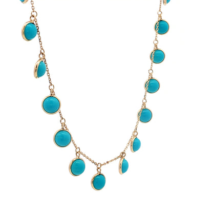 7.30 Cabochon Turquoise Dangle Necklace 14k