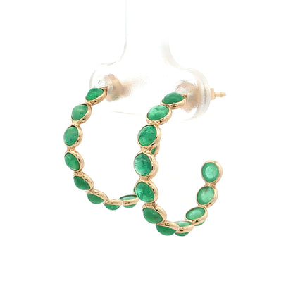 3.60 Bezel Emerald Hoop Earrings 14k Yellow Gold
