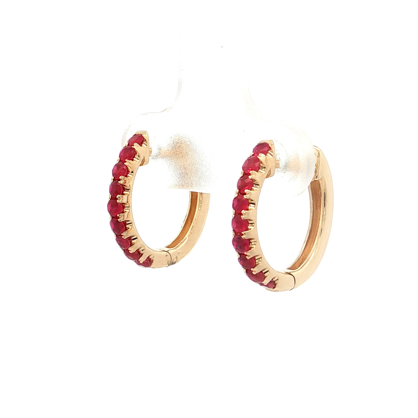 .64 French Set Ruby Hoop Earrings 14k Yellow Gold