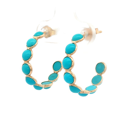 4.66 Bezel Cabochon Turquoise Hoop Earrings 14k