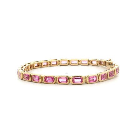 7.71 Emerald Cut Pink Sapphire Tennis Bracelet 18k