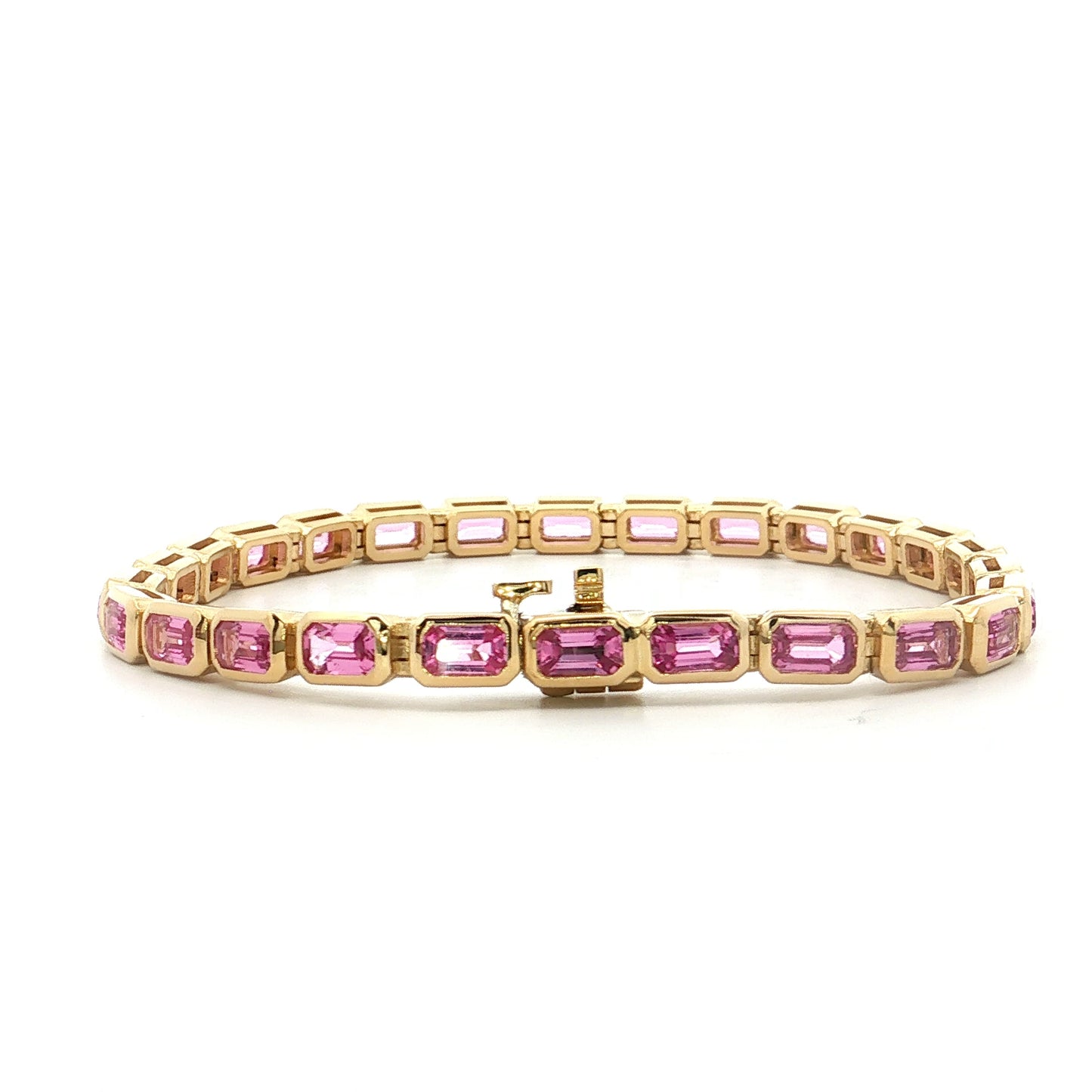 7.71 Emerald Cut Pink Sapphire Tennis Bracelet 18k