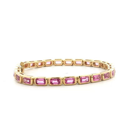 7.71 Emerald Cut Pink Sapphire Tennis Bracelet 18k