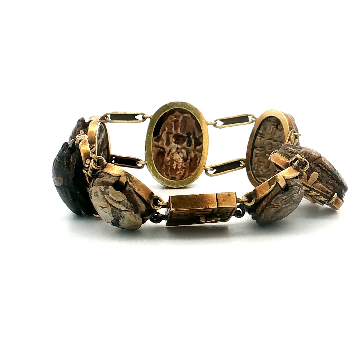 Antique Faience Scarab Beetle Bracelet 14k Yellow Gold