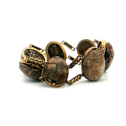 Antique Faience Scarab Beetle Bracelet 14k Yellow Gold