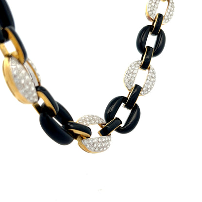 13 Carat Pave Diamond & Onyx Necklace 18k Yellow Gold
