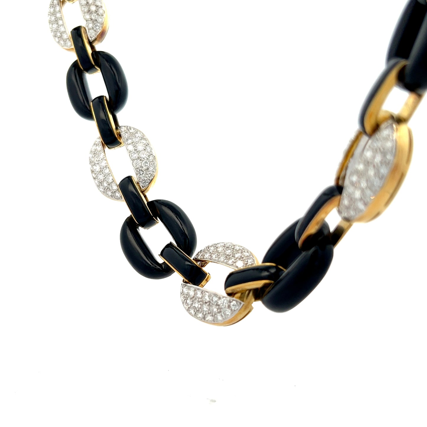 13 Carat Pave Diamond & Onyx Necklace 18k Yellow Gold
