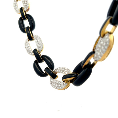 13 Carat Pave Diamond & Onyx Necklace 18k Yellow Gold