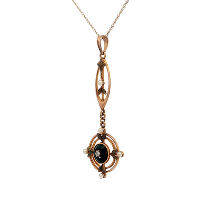 .02 Antique Victorian Diamond Pendant Necklace 10k