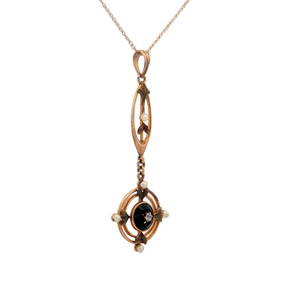.02 Antique Victorian Diamond Pendant Necklace 10k