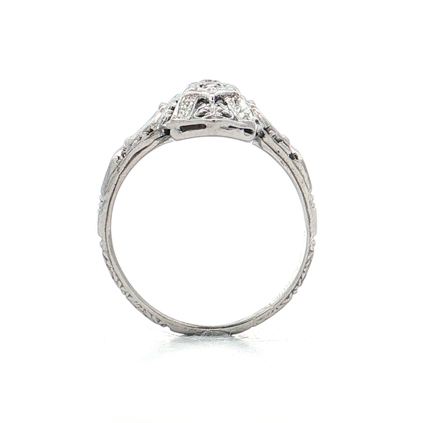 .09 Art Deco Filigree Navette Cocktail Ring 18k White Gold