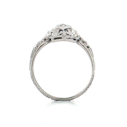 .09 Art Deco Filigree Navette Cocktail Ring 18k White Gold