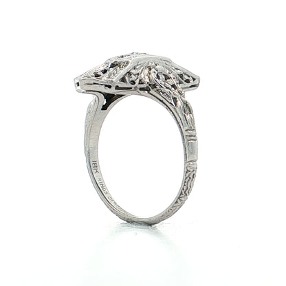 .09 Art Deco Filigree Navette Cocktail Ring 18k White Gold