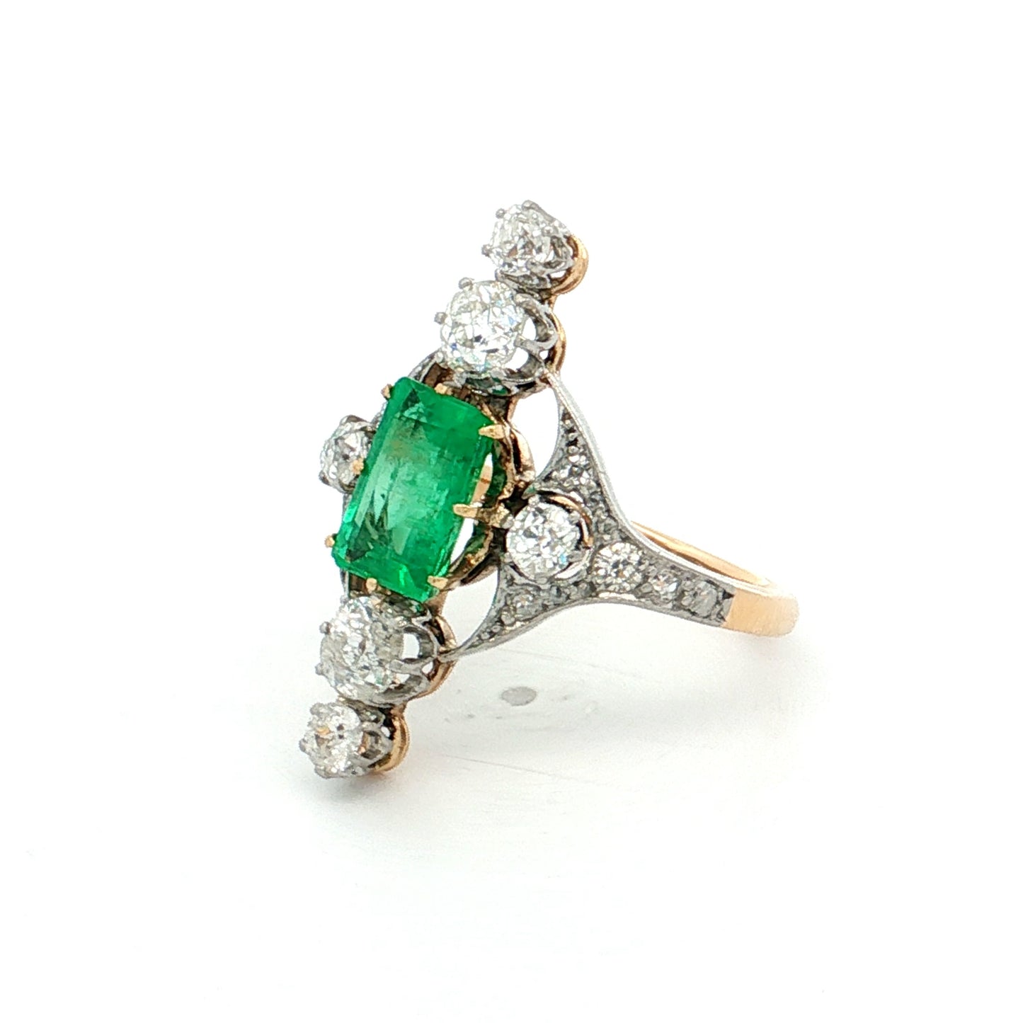 1.30 Edwardian Emerald & Diamond Cocktail Ring Platinum