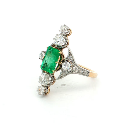 1.30 Edwardian Emerald & Diamond Cocktail Ring Platinum