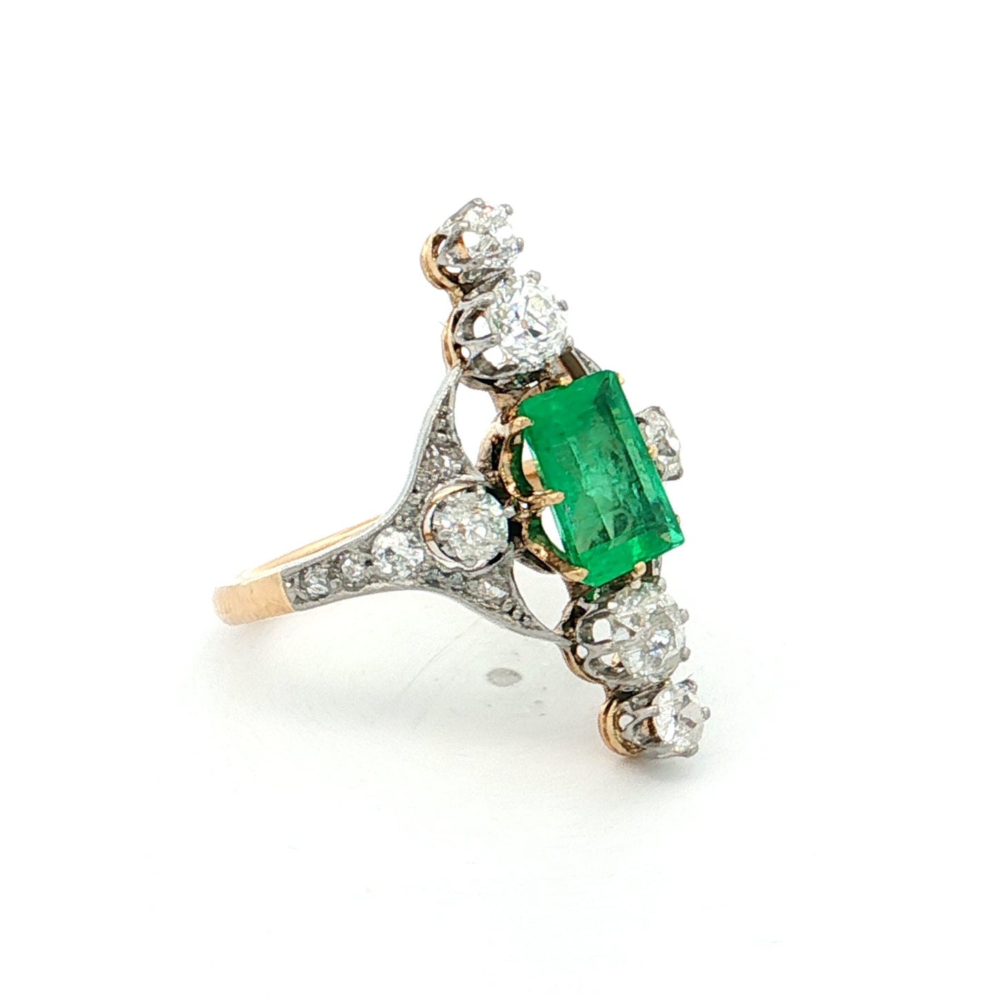 1.30 Edwardian Emerald & Diamond Cocktail Ring Platinum