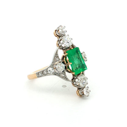 1.30 Edwardian Emerald & Diamond Cocktail Ring Platinum