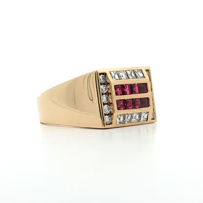 .88 Mens Ruby & Diamond Ring 14k Yellow Gold