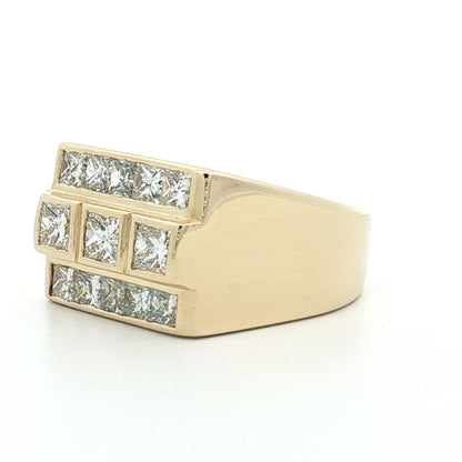 3.53 Mens Princess Cut Diamond Ring 14k Yellow Gold