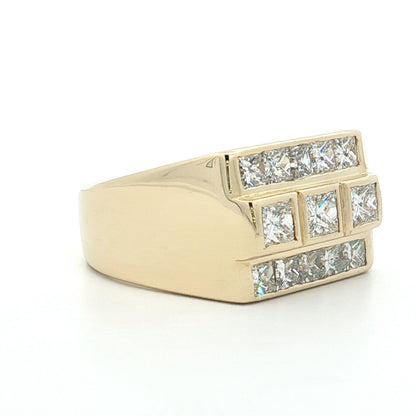 3.53 Mens Princess Cut Diamond Ring 14k Yellow Gold