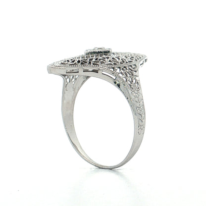 .04 Vintage Art Deco Diamond Filigree Cocktail Ring 14k