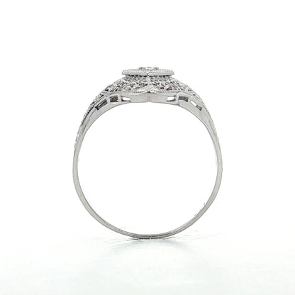 .04 Vintage Art Deco Diamond Filigree Cocktail Ring 14k