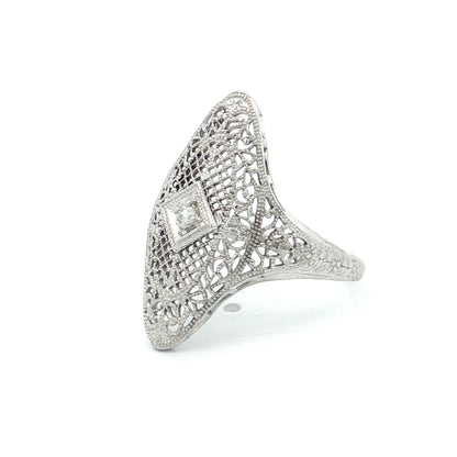 .04 Vintage Art Deco Diamond Filigree Cocktail Ring 14k