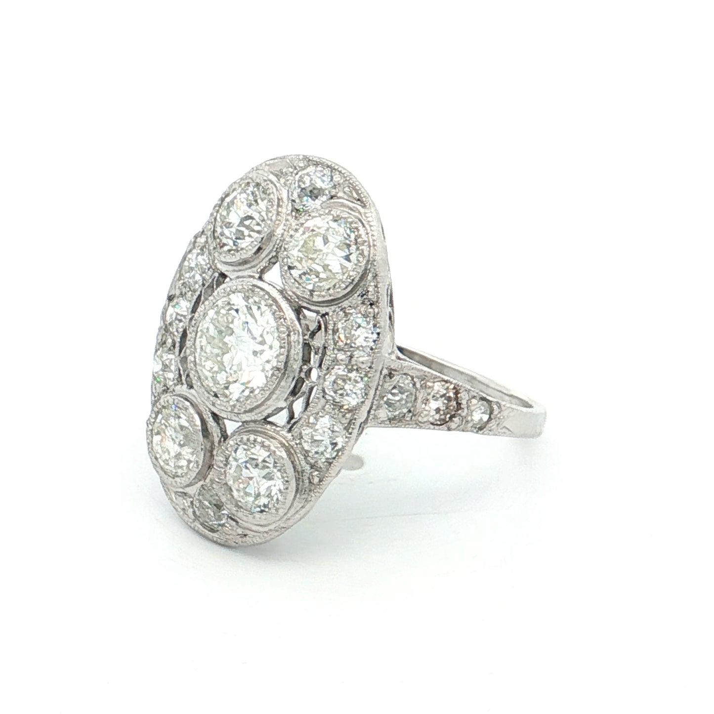 2.10 Vintage Old European Diamond Cocktail Ring Platinum