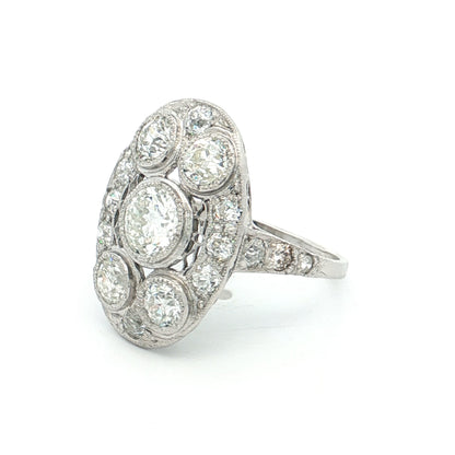2.10 Vintage Old European Diamond Cocktail Ring Platinum