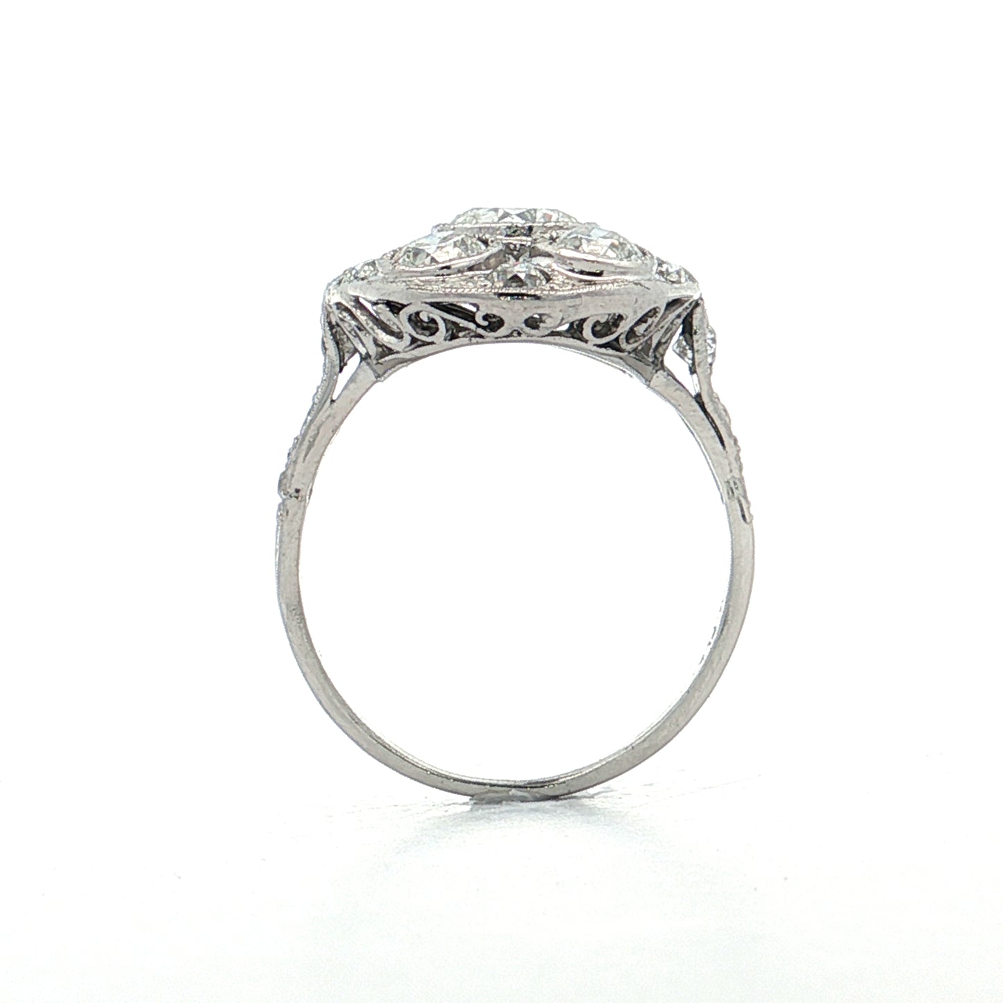 2.10 Vintage Old European Diamond Cocktail Ring Platinum