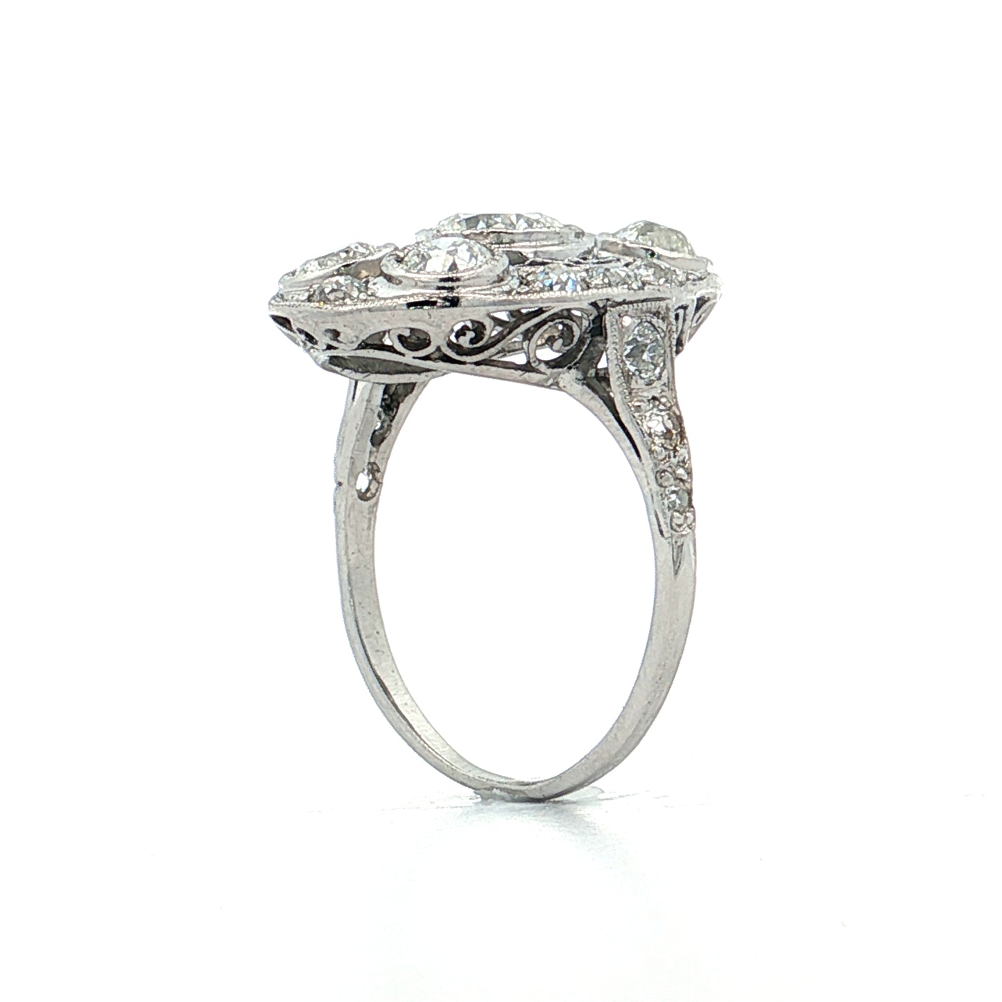 2.10 Vintage Old European Diamond Cocktail Ring Platinum