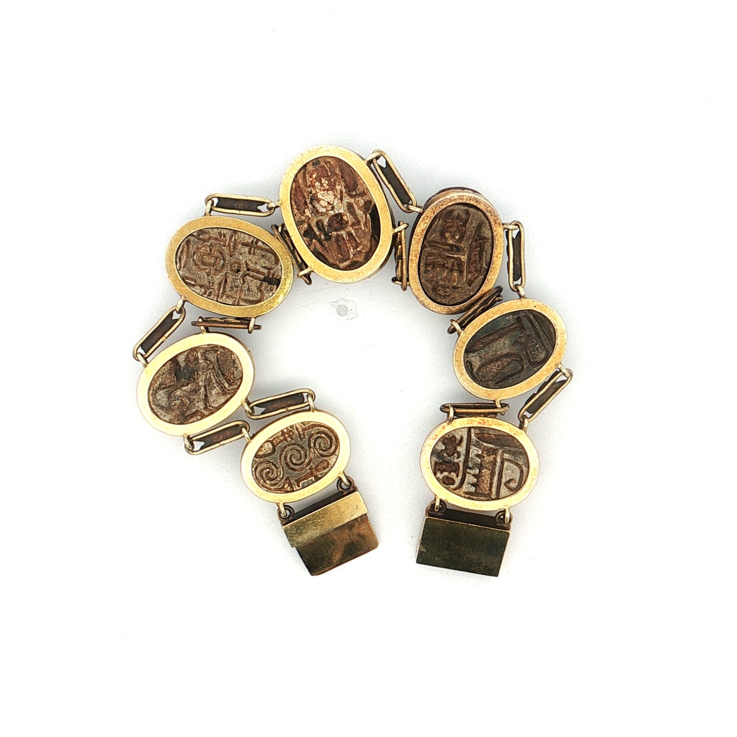 Antique Faience Scarab Beetle Bracelet 14k Yellow Gold