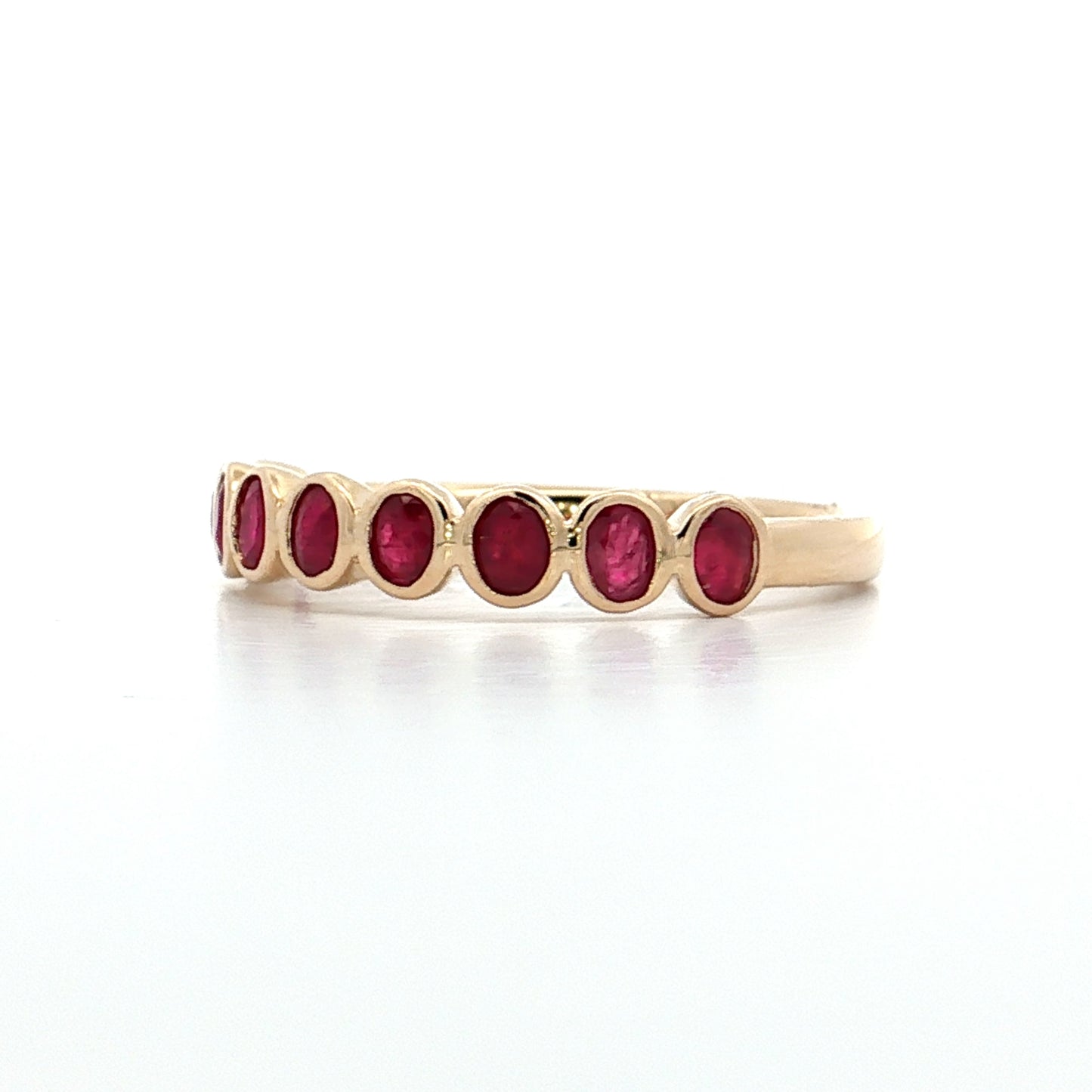 .75 Bezel Set Ruby Wedding Band 14k Yellow Gold