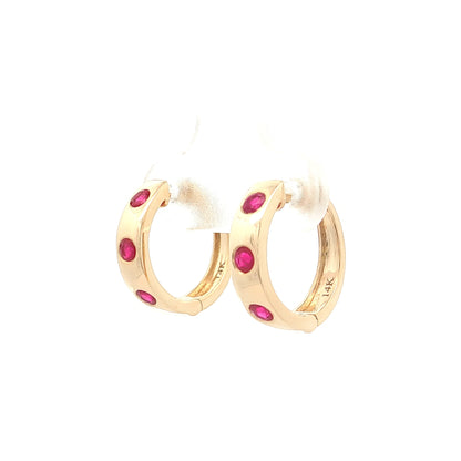 .50 Ruby Huggie Hoop Earrings 14k Yellow Gold