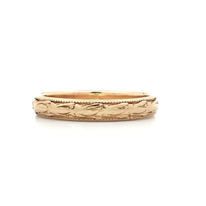 Antique Art Deco Engraved Wedding Band 18k