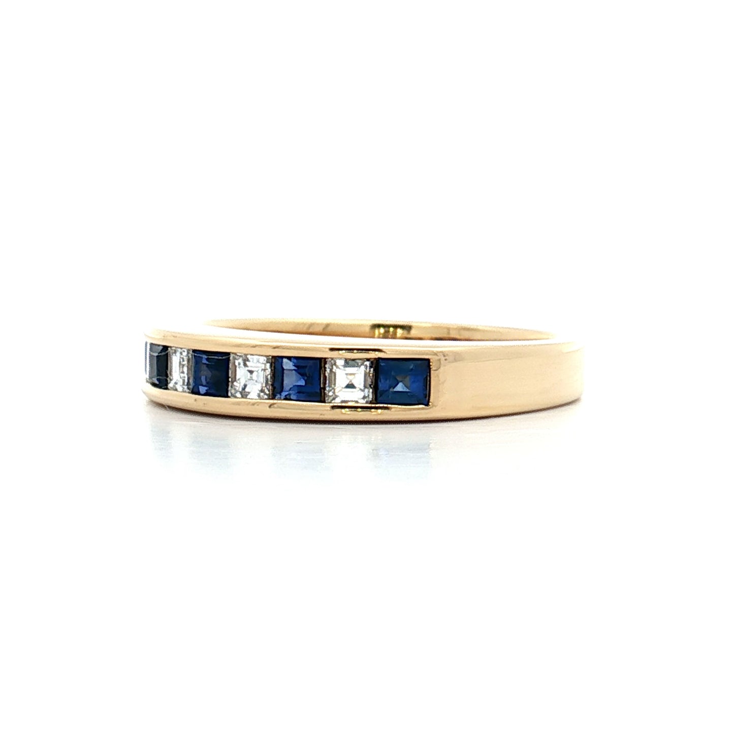 Carre Cut Sapphire & Diamond Wedding Band 18k