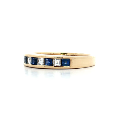Carre Cut Sapphire & Diamond Wedding Band 18k