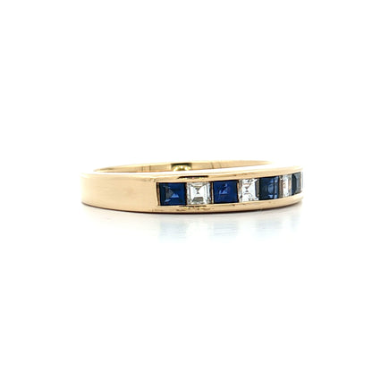 Carre Cut Sapphire & Diamond Wedding Band 18k