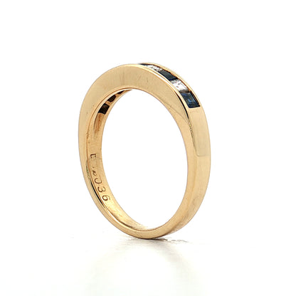 Carre Cut Sapphire & Diamond Wedding Band 18k