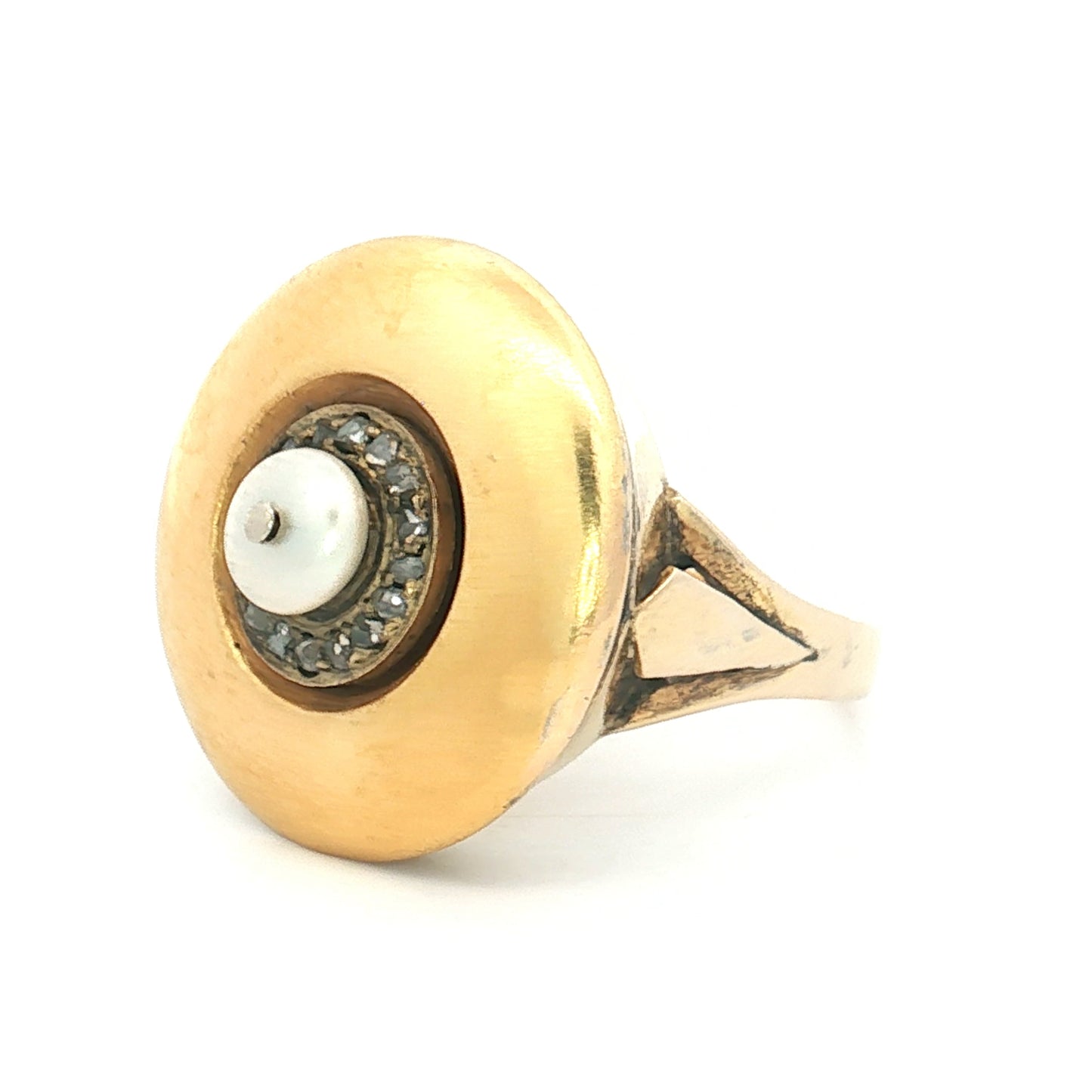 Vintage Victorian Pearl & Diamond Cocktail Ring 14k