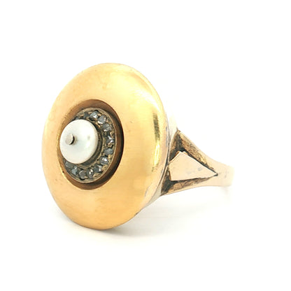 Vintage Victorian Pearl & Diamond Cocktail Ring 14k