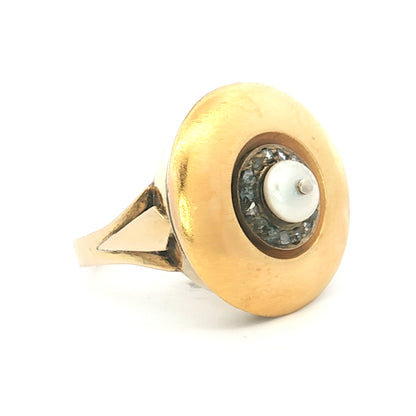 Vintage Victorian Pearl & Diamond Cocktail Ring 14k